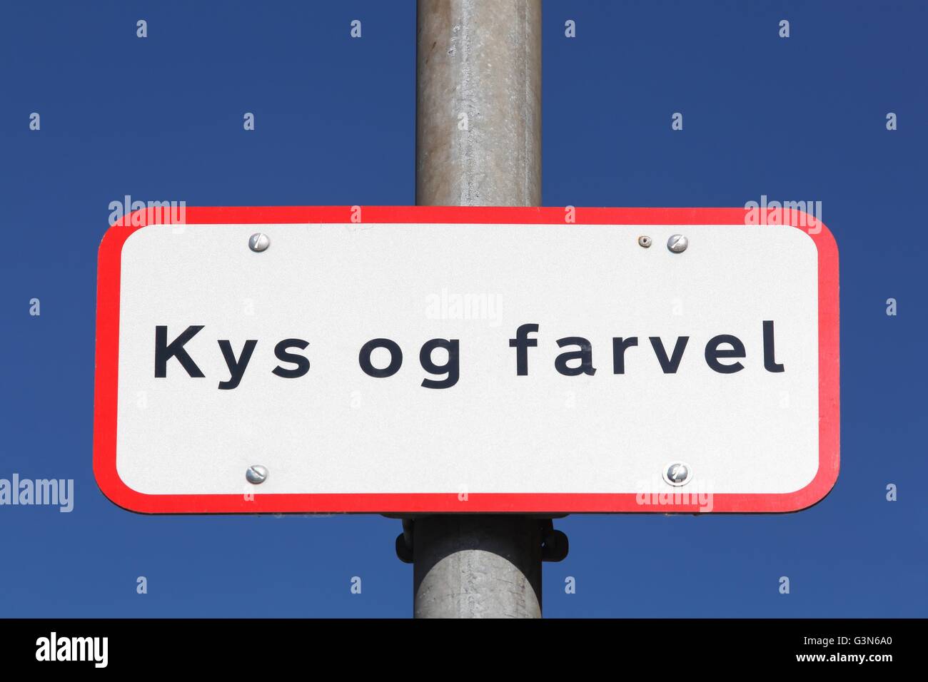Kiss e addio chiamato Kys og Farvel in danese drop off zona in Danimarca Foto Stock