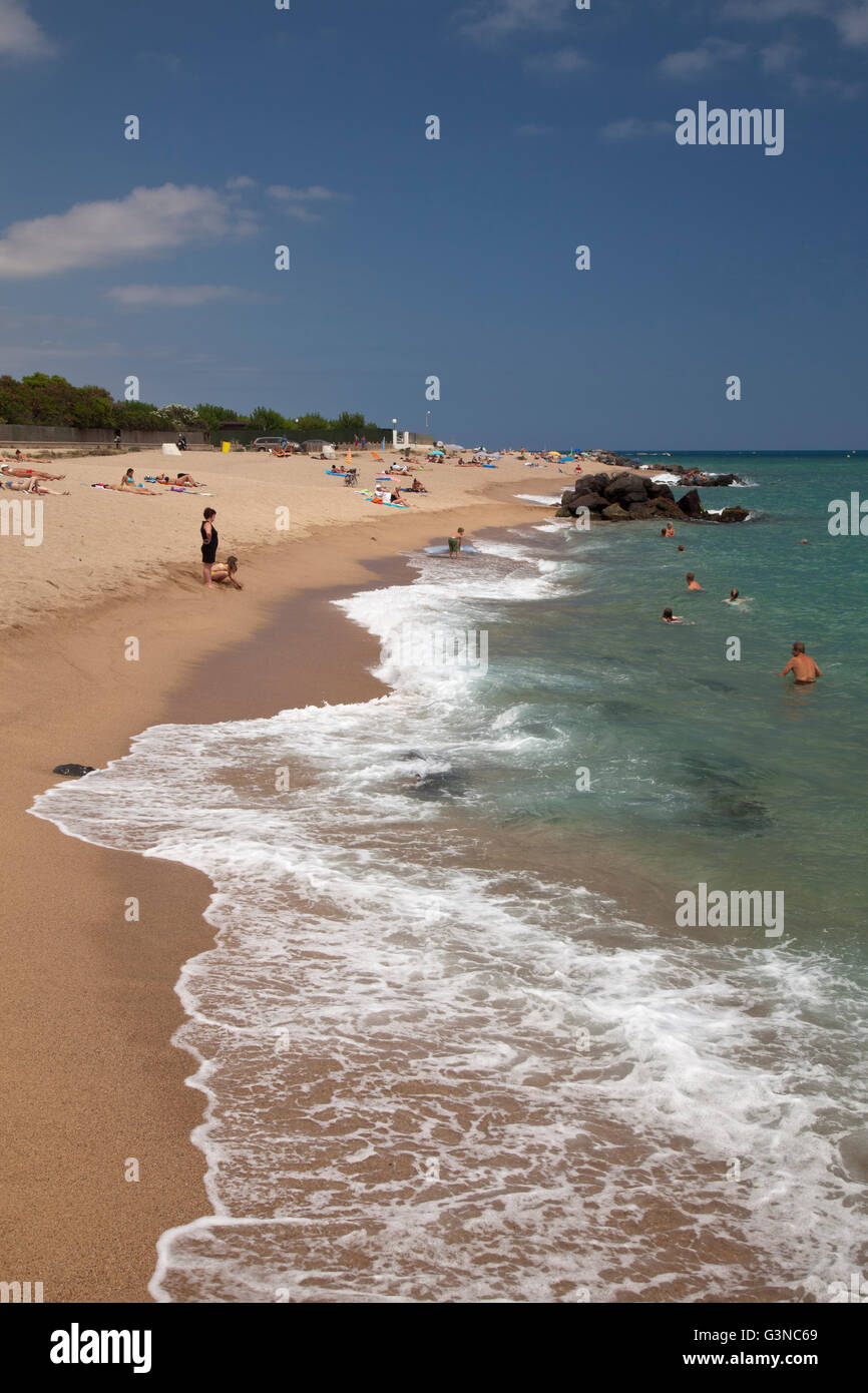 Spiaggia di Santa Susanna, Costa del Maresme, Catalogna, Spagna, Europa, PublicGround Foto Stock