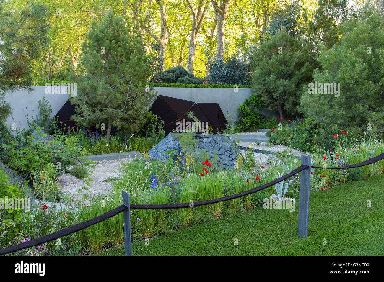 Mostra giardini di RHS Chelsea Flower Show 2016. Royal Bank of Canada giardino disegnato da Hugo Bugg Foto Stock