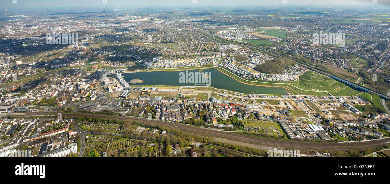 Vista aerea, Phoenix Lago è un lago artificiale sulla ex acciaierie site Phoenix East del quartiere di Dortmund - Hoerde, Foto Stock