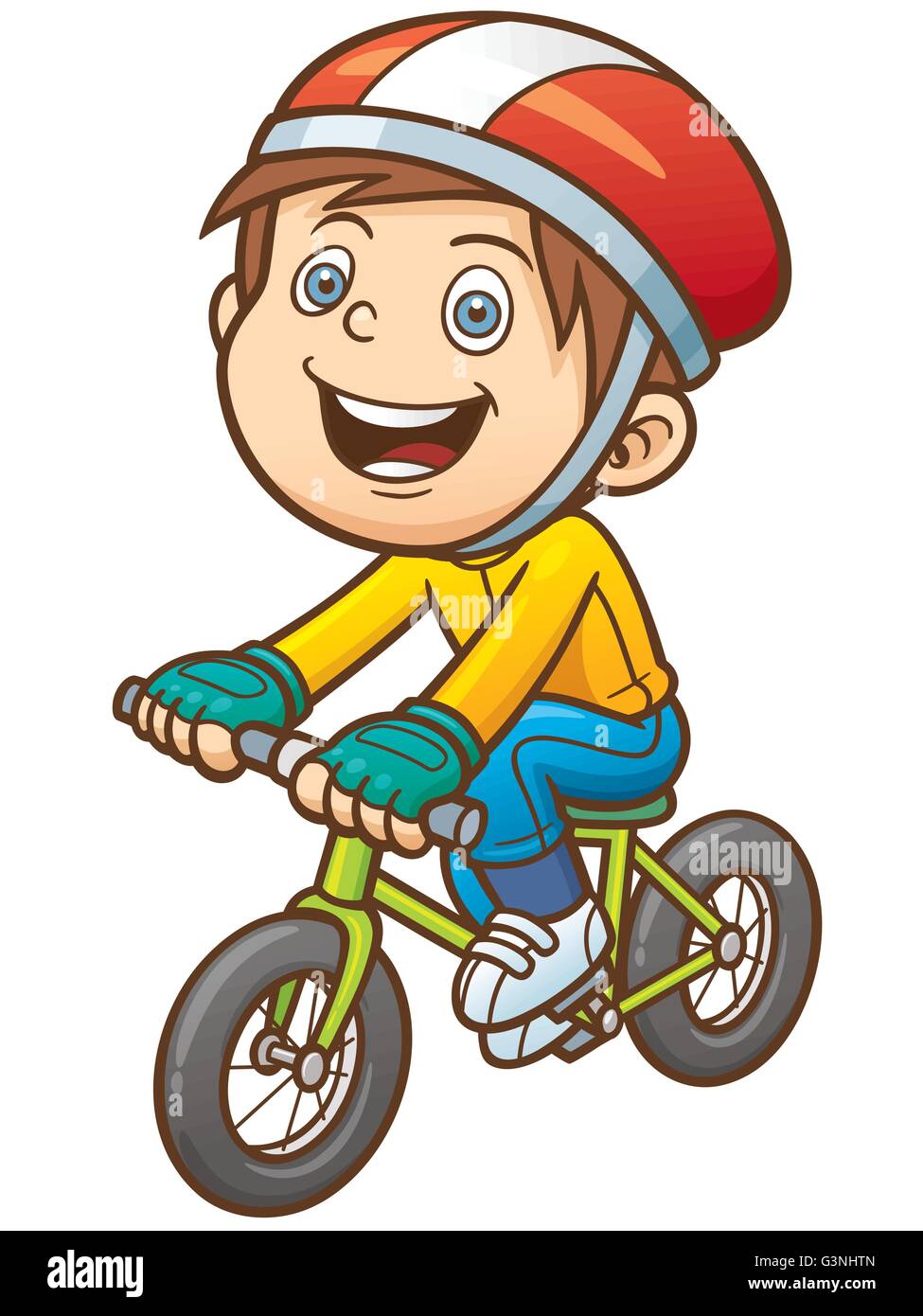 Illustrazione Vettoriale di Cartoon ragazzo su una bicicletta Illustrazione Vettoriale