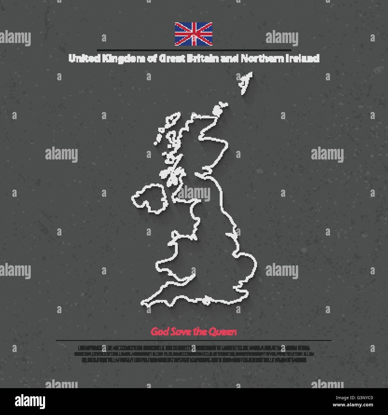 Regno Unito di Gran Bretagna e Irlanda del Nord mappa e bandiera ufficiale icone. vettore politico britannico mappa linea sottile icona. E Illustrazione Vettoriale