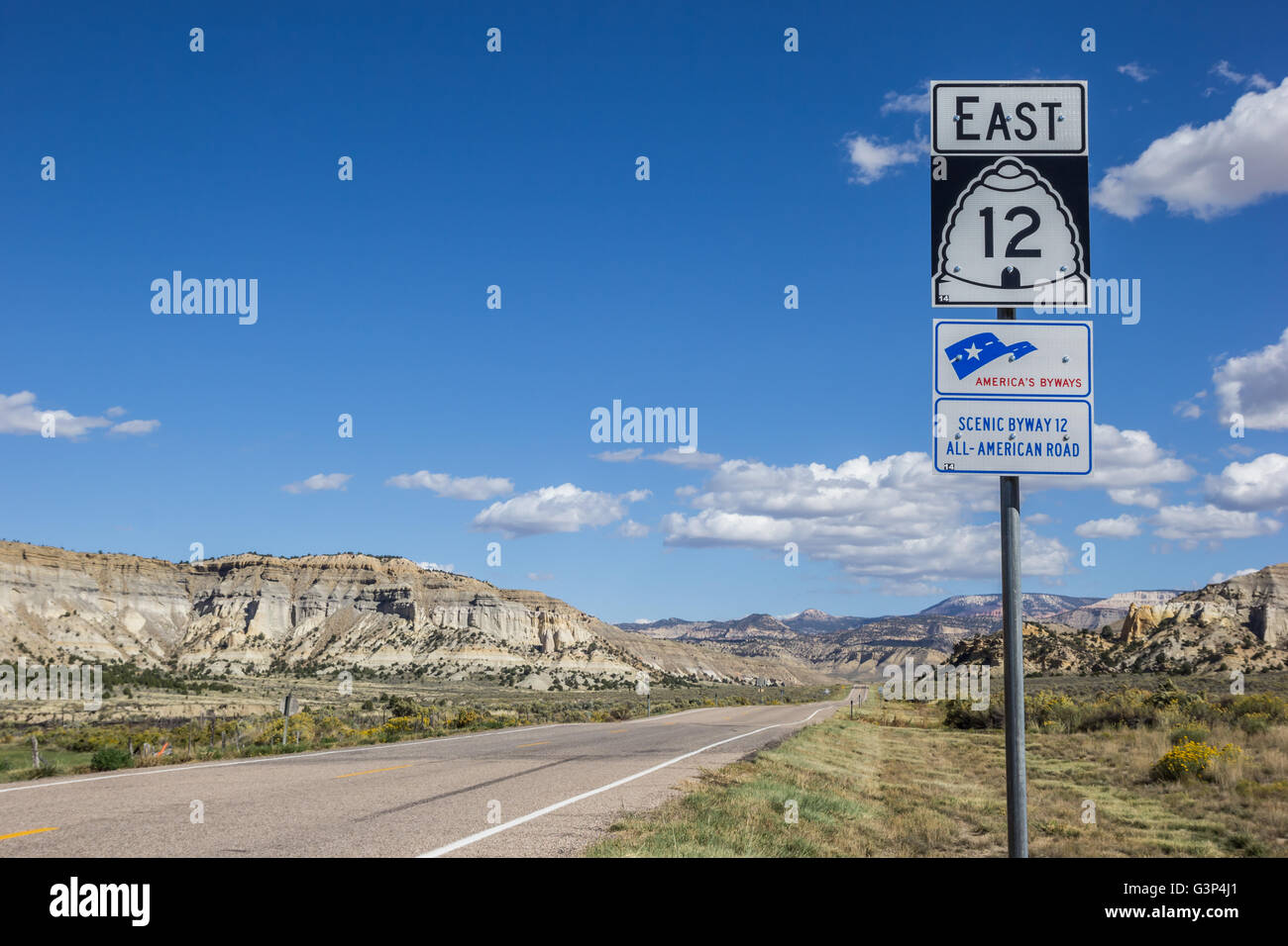 Cartello stradale sulla Scenic Byway 12 nello Utah, Stati Uniti d'America Foto Stock