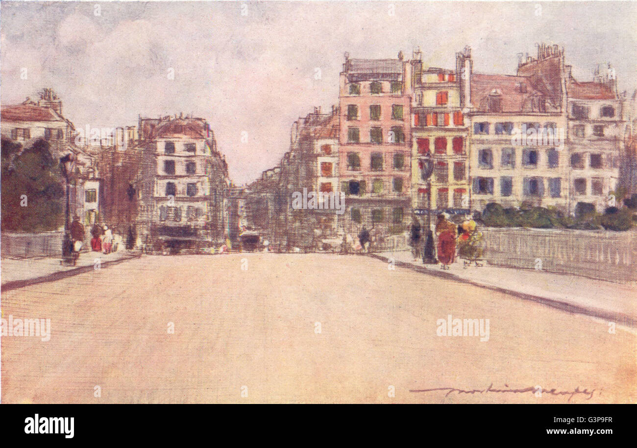 Parigi: case e negozi sulla Senna, antica stampa 1909 Foto Stock