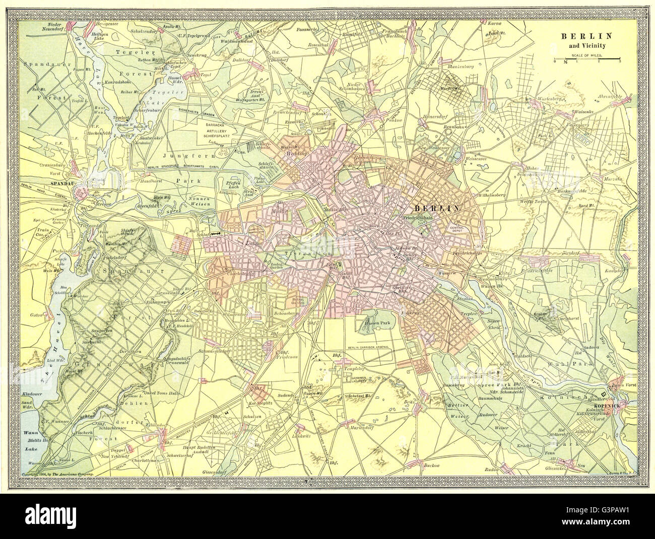 Berlino città/city plan. Spandau. Germania, 1907 Mappa antichi Foto Stock