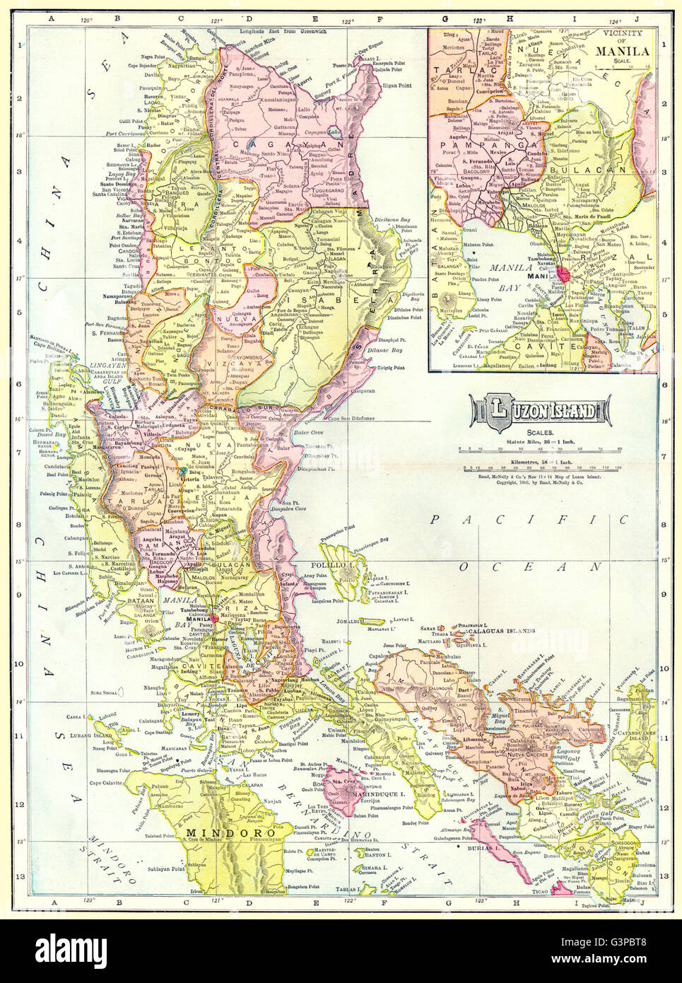 Isola di Luzon. Filippine. Inset Manila dintorni, 1907 Mappa antichi Foto Stock