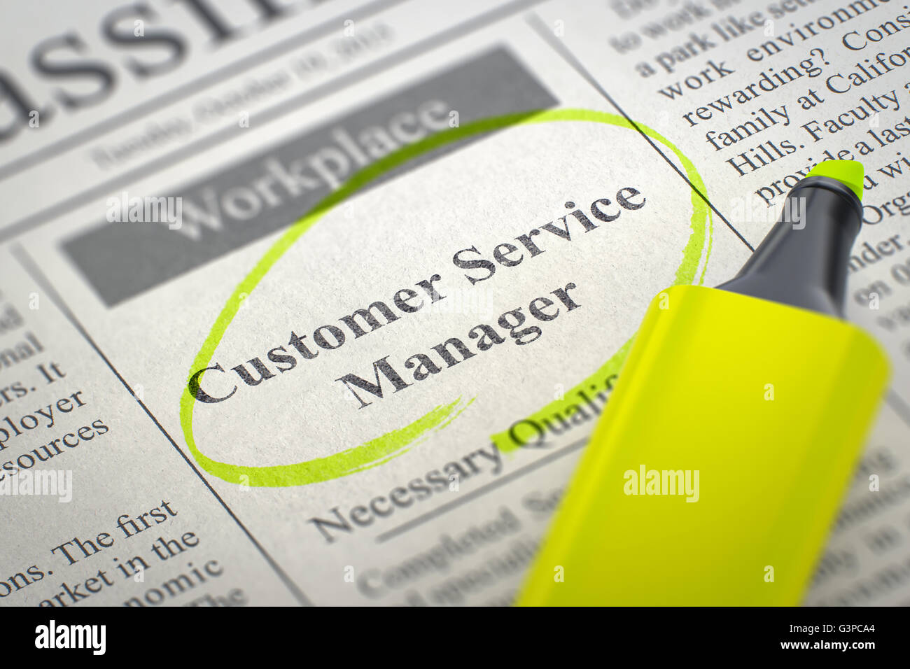 Stiamo assumendo Customer Service Manager. Foto Stock