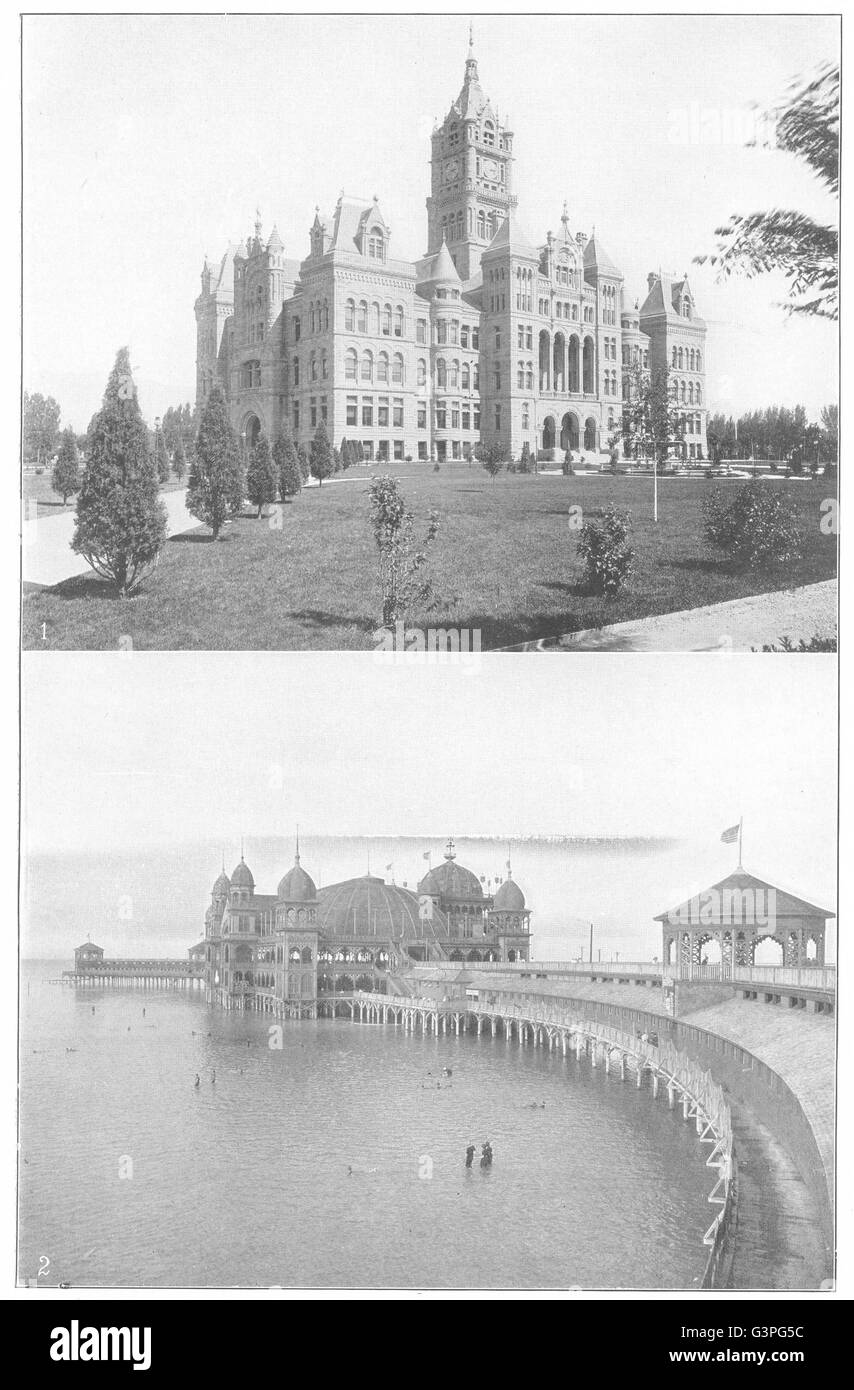 UTAH: Salt Lake City; 1: City & Co edificio; 2: Saltair Beach & Pavilion, 1907 Foto Stock