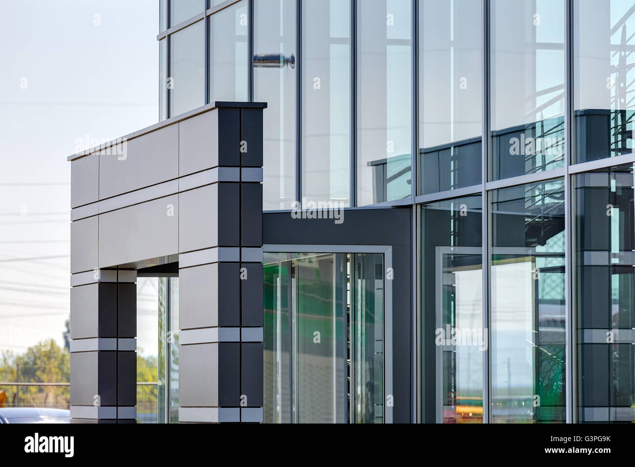 Dettaglio del moderno e contemporaneo edificio di vetro in esterno Foto Stock