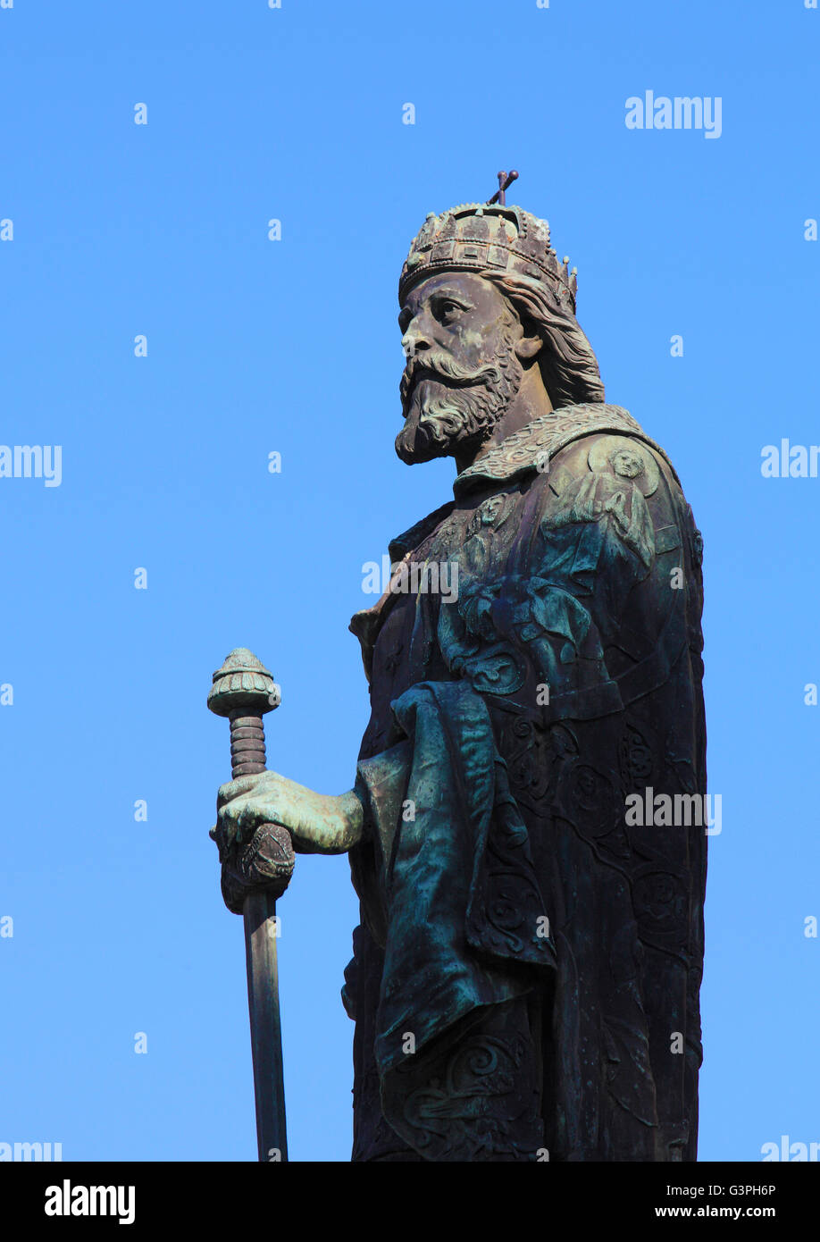 La Romania, Crisana, Oradea, St Ladislas, re ungherese, statua, Foto Stock