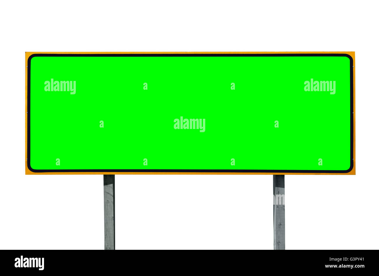 Grande autostrada segno isolato su bianco con chroma schermo verde inserto. Foto Stock