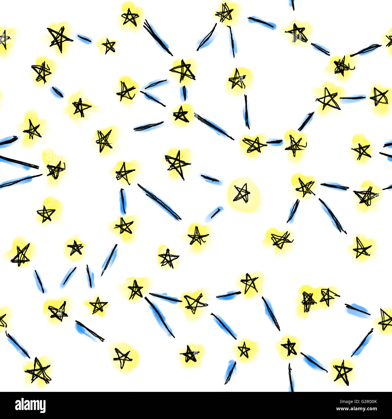 Stella di costellazioni di sfondo senza giunture. Disegnati a mano, colorati con acquarello su sfondo bianco Foto Stock