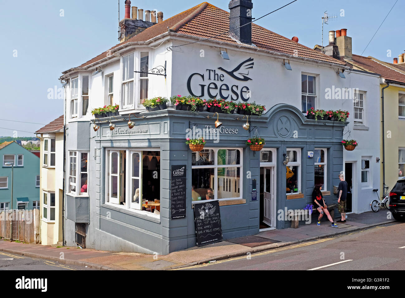 Le oche che ha volato in tutta l'acqua pub nel quartiere di Hannover di Brighton Regno Unito Foto Stock