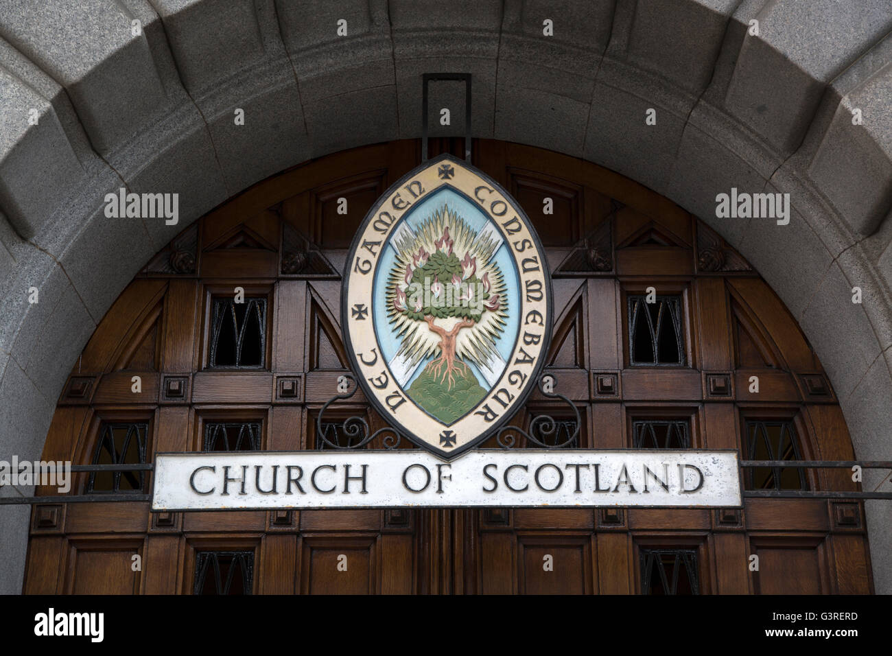 Chiesa di Scozia Logo, Edimburgo, Scozia Foto Stock