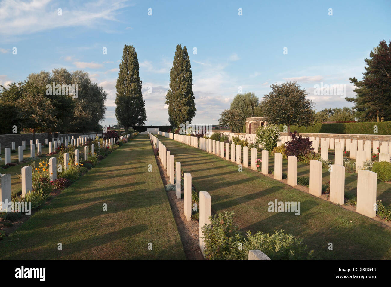 Lapidi in CWGC Rue David Cimitero Militare, Fleurbaix, Pas de Calais, Francia. Foto Stock