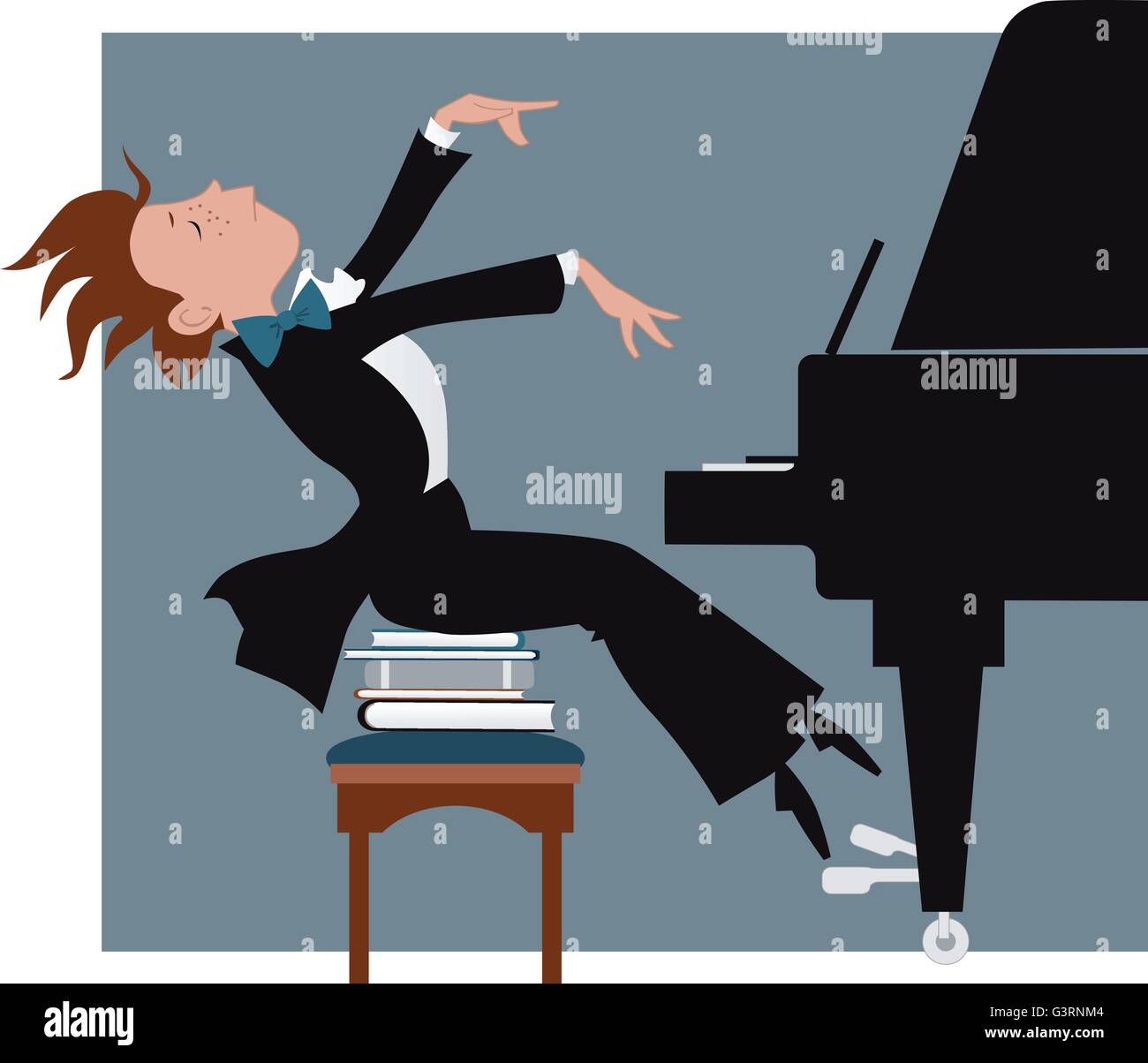 Ragazzo espressamente la riproduzione di un pianoforte, vettore cartoon Illustrazione Vettoriale