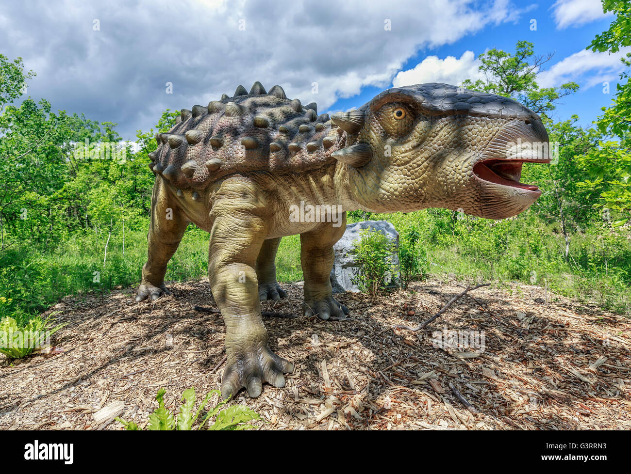 Dyoplosaurus a Dinosaurs Alive, Assiniboine Park Zoo, Winnipeg, Manitoba, Canada. Foto Stock