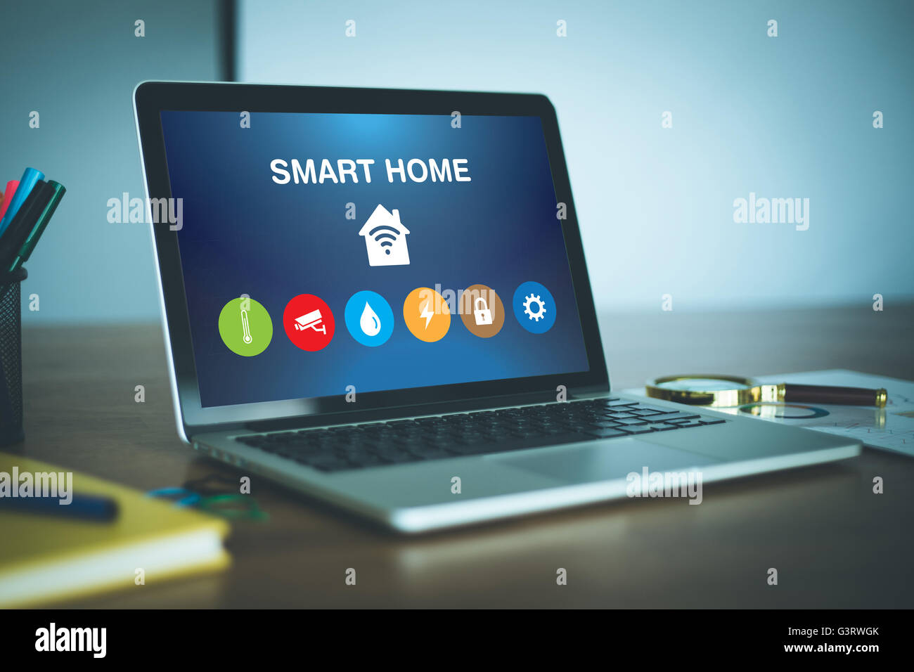 Sistema di automazione intelligente app sul computer Foto Stock