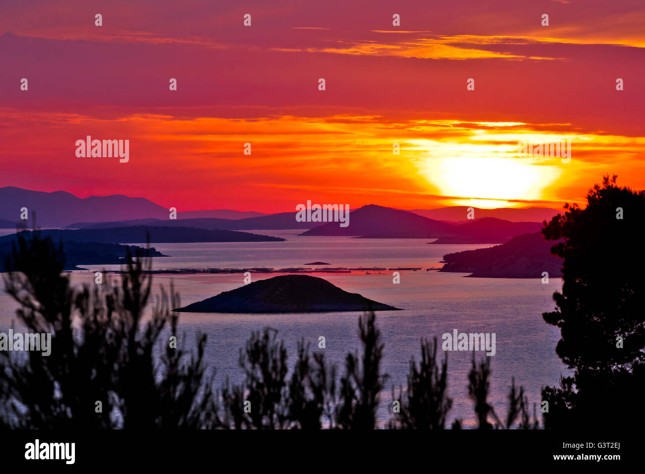 Il parco nazionale delle Kornati Parco Nazionale Arcipelago vista al tramonto, Dalmazia, Croazia Foto Stock