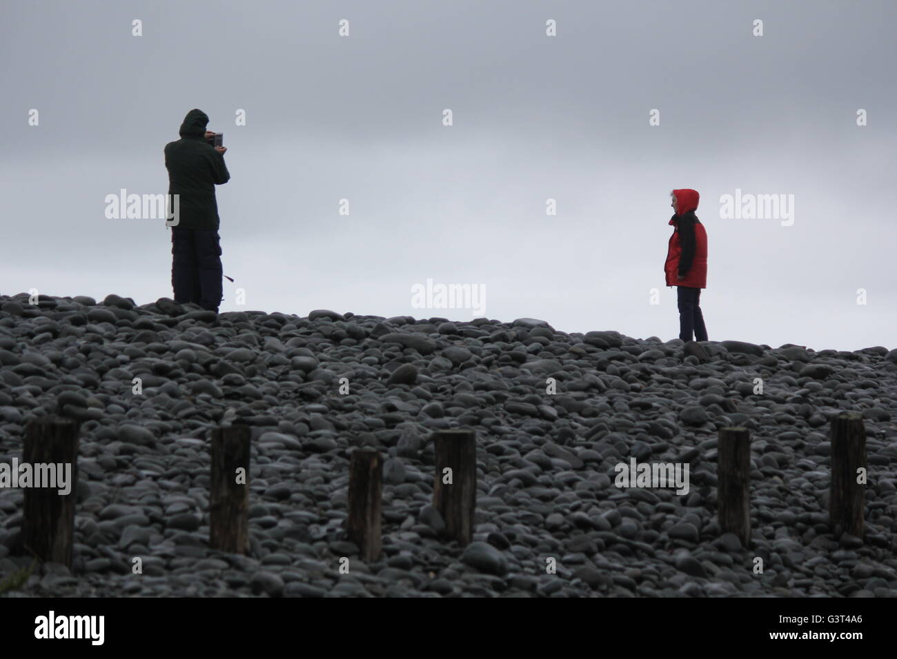 Aberystwyth, Wales, Regno Unito. 14 Giugno, 2016. Meteo REGNO UNITO: Vento pioggia e nebbia coprire il West Wales coast hardy walkers visita Pen dinas hill fort & il fiume Ystwyth. Il dispari condizioni meteo anche attirato i delfini al Cardigan Bay regione. Credito: mike davies/Alamy Live News Foto Stock