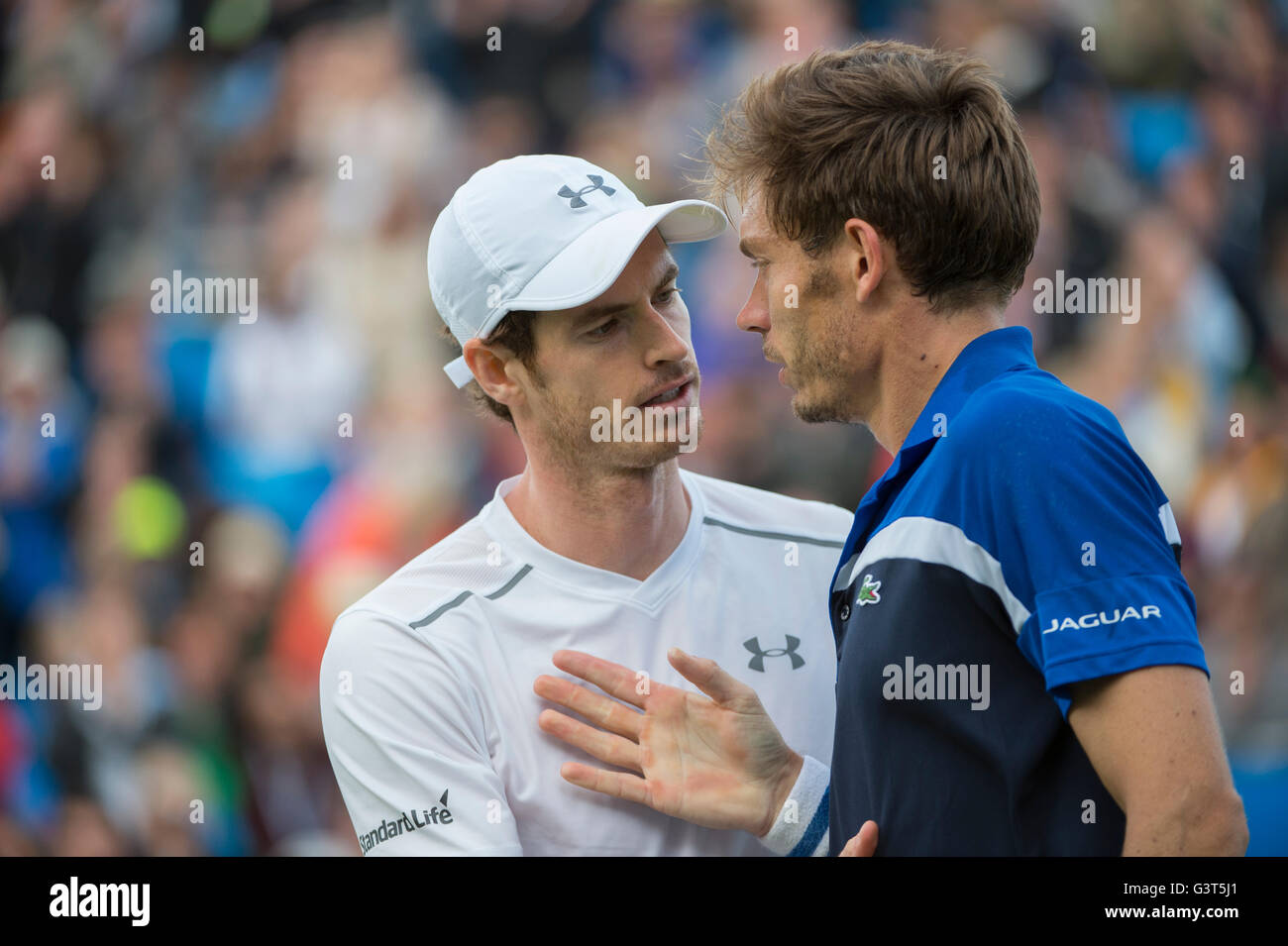 La Queen's Club, Londra UK. 14 giugno 2016. Il giorno 2 della corte di erba campionati a west London club fino al 19 giugno, con Andy Murray (GBR) vs Nicolas MAHUT (FRA), Murray tenendo la partita in due set. Credito: sportsimages/Alamy Live News. Foto Stock