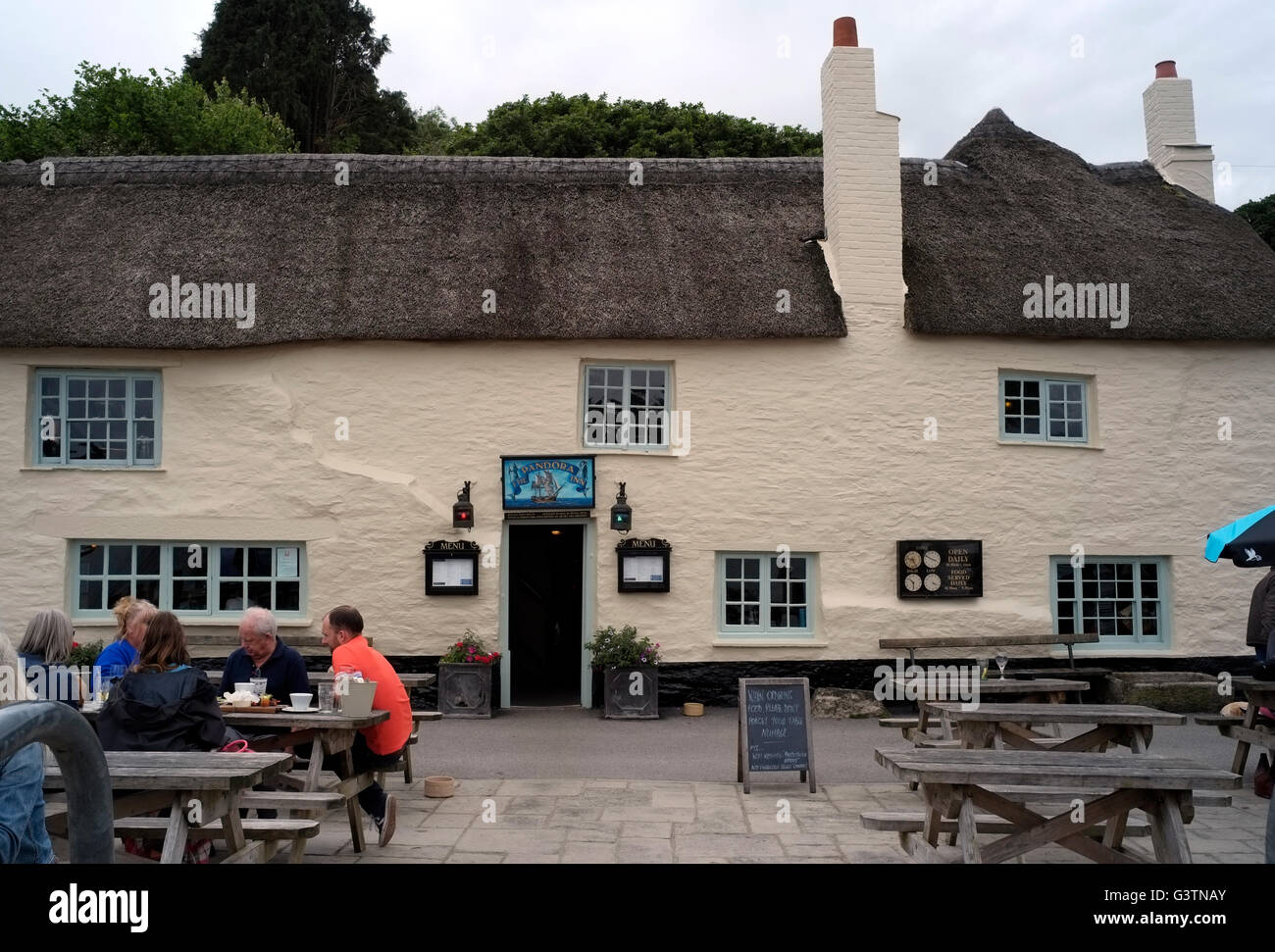 Il Pandora Inn è visto,in Mylor, Falmouth in Cornovaglia, Gran Bretagna - Copyright fotografia John Voos Foto Stock