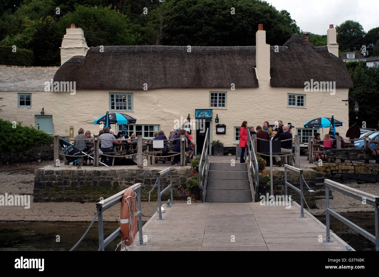 Il Pandora Inn è visto,in Mylor, Falmouth in Cornovaglia, Gran Bretagna - Copyright fotografia John Voos Foto Stock