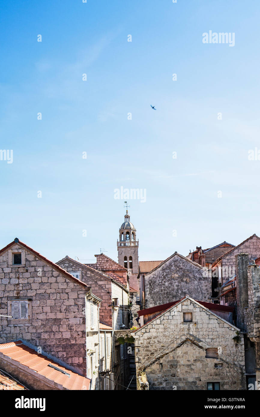 Tetto vista della città di Korcula, sull isola di Korcula in Croazia Foto Stock