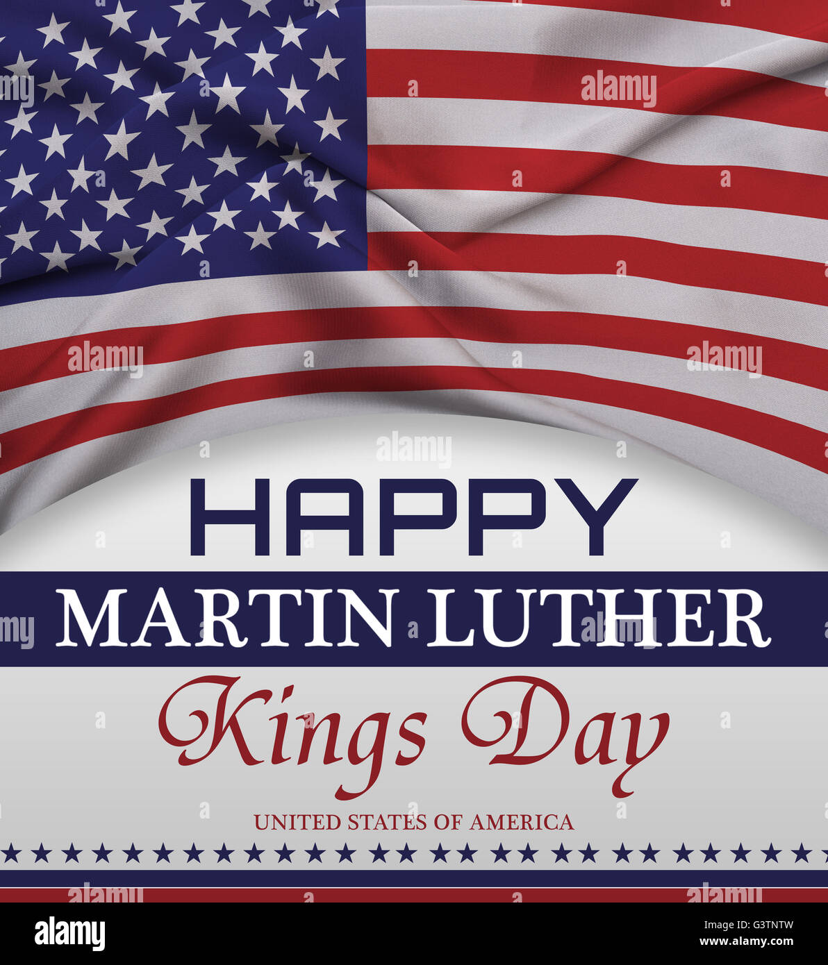 Felice di Martin Luther King giorno saluto scritte, bandiera americana. Foto Stock