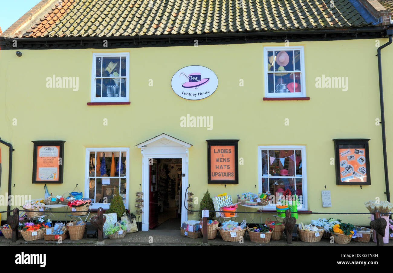 Burnham Mercato, Casa Pentney Hat Shop, XVIII secolo negozi, Norfolk, Inghilterra villaggi villaggio Foto Stock