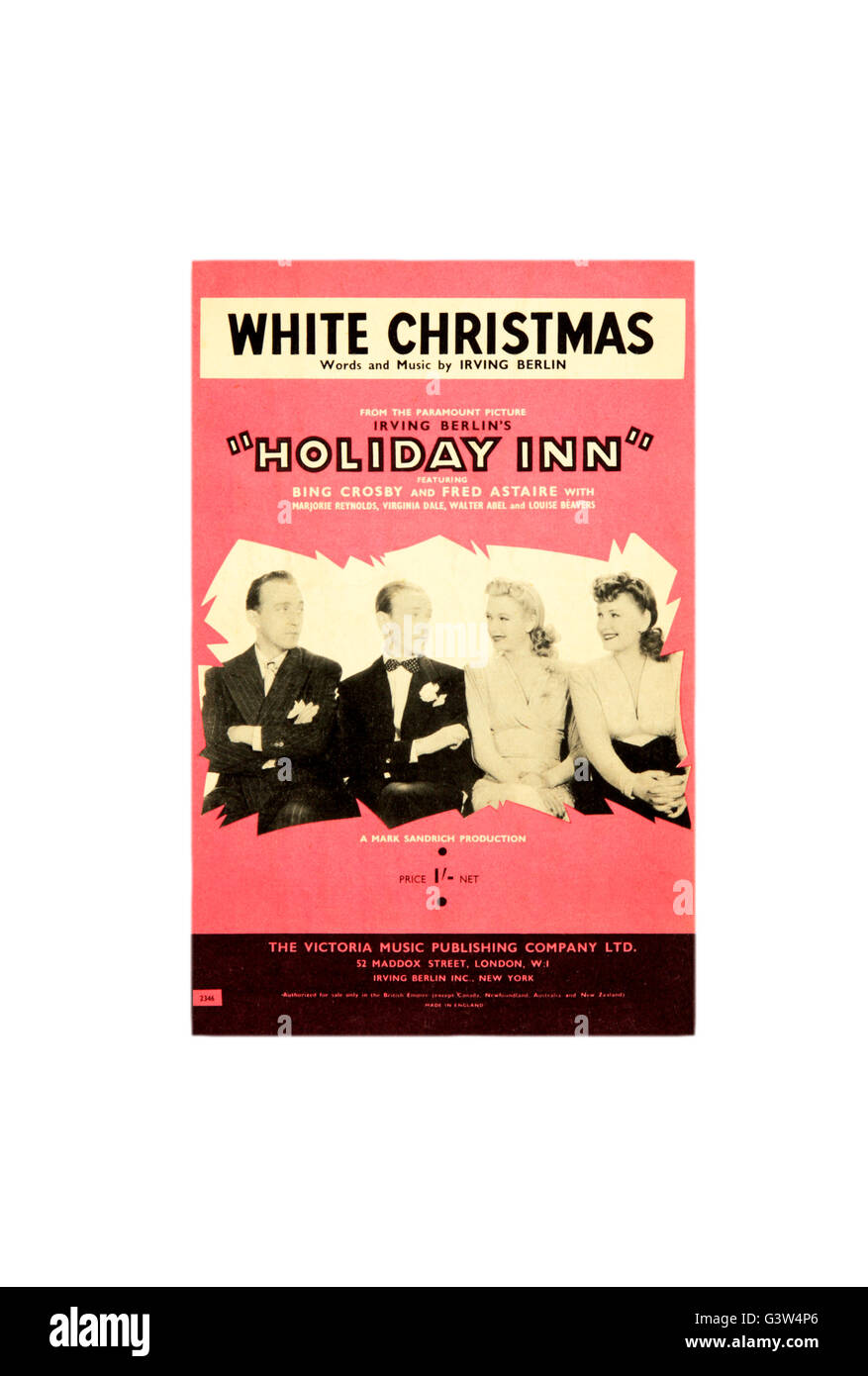 Un foglio di copertura di musica per il bianco Natale di Irving Berlin dal film di Paramount Holiday Inn. Foto Stock