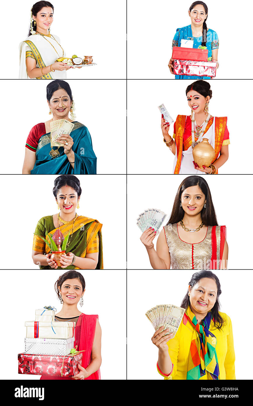 Donna adulta migliorate digitalmente la diversità Diwali Festival gruppi regalo o folle serie affiatamento sorridente Foto Stock