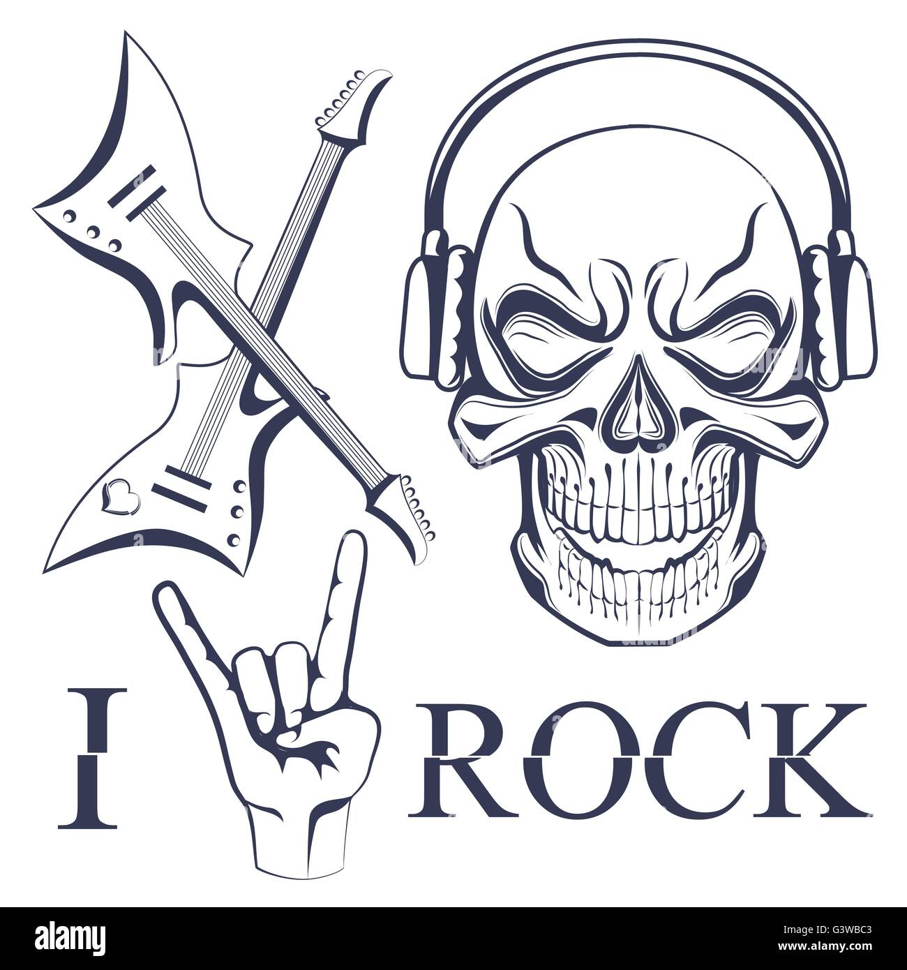 Cranio auricolare con chitarre incrociate Illustrazione Vettoriale