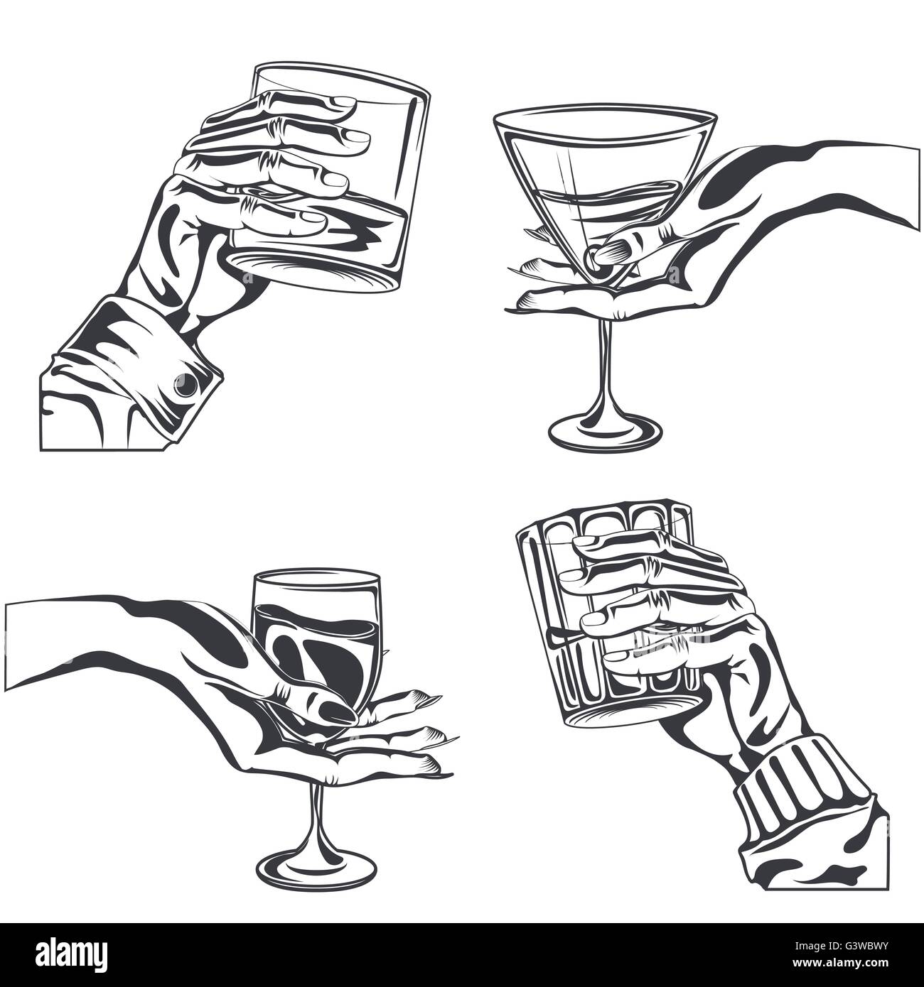 Femmina Maschio mano azienda vetro bere alcool Illustrazione Vettoriale
