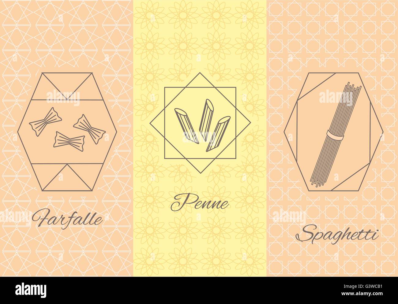 Set pasta lineare cucina italiana volantini Illustrazione Vettoriale