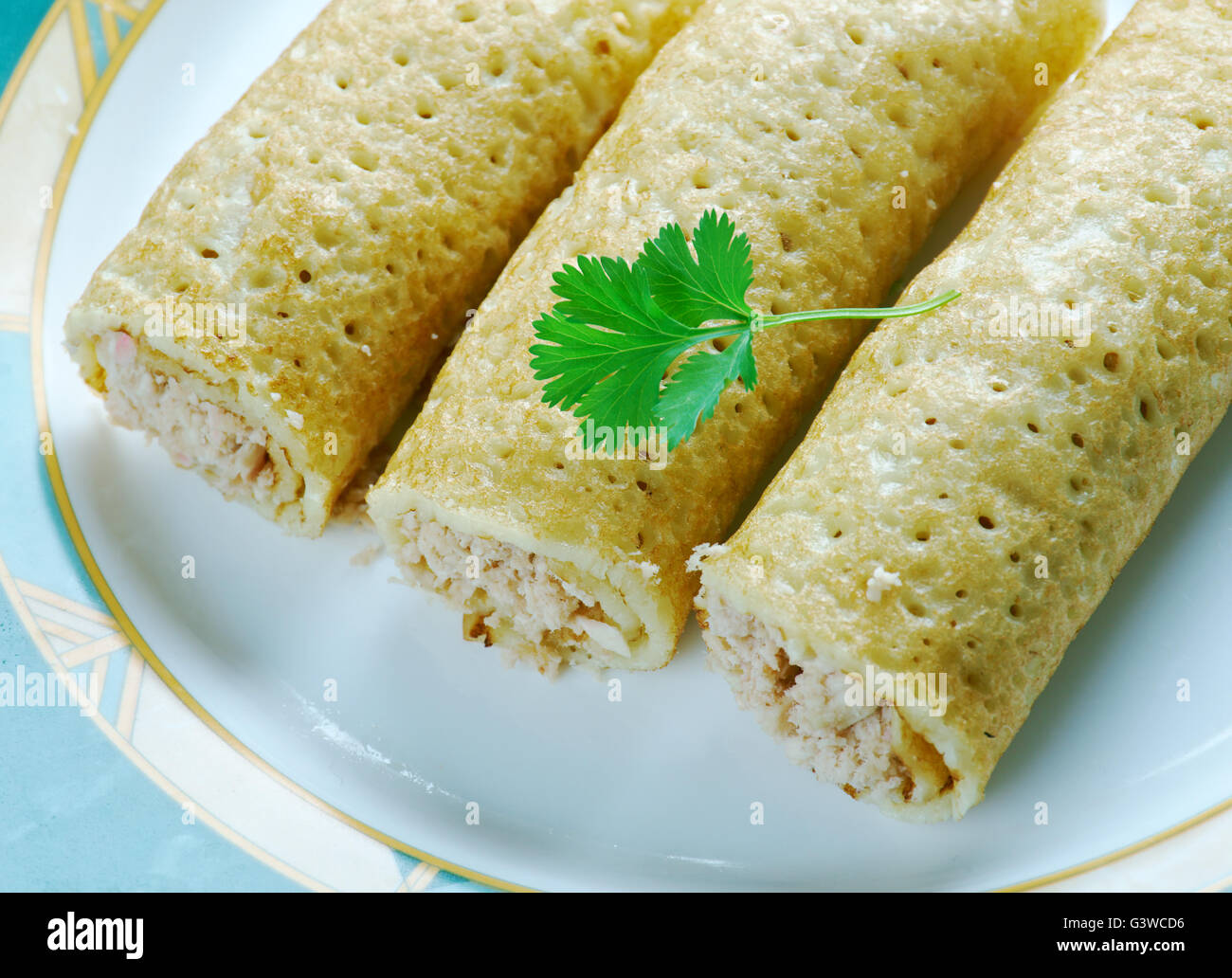 Il pollo al forno Taquitos Foto Stock