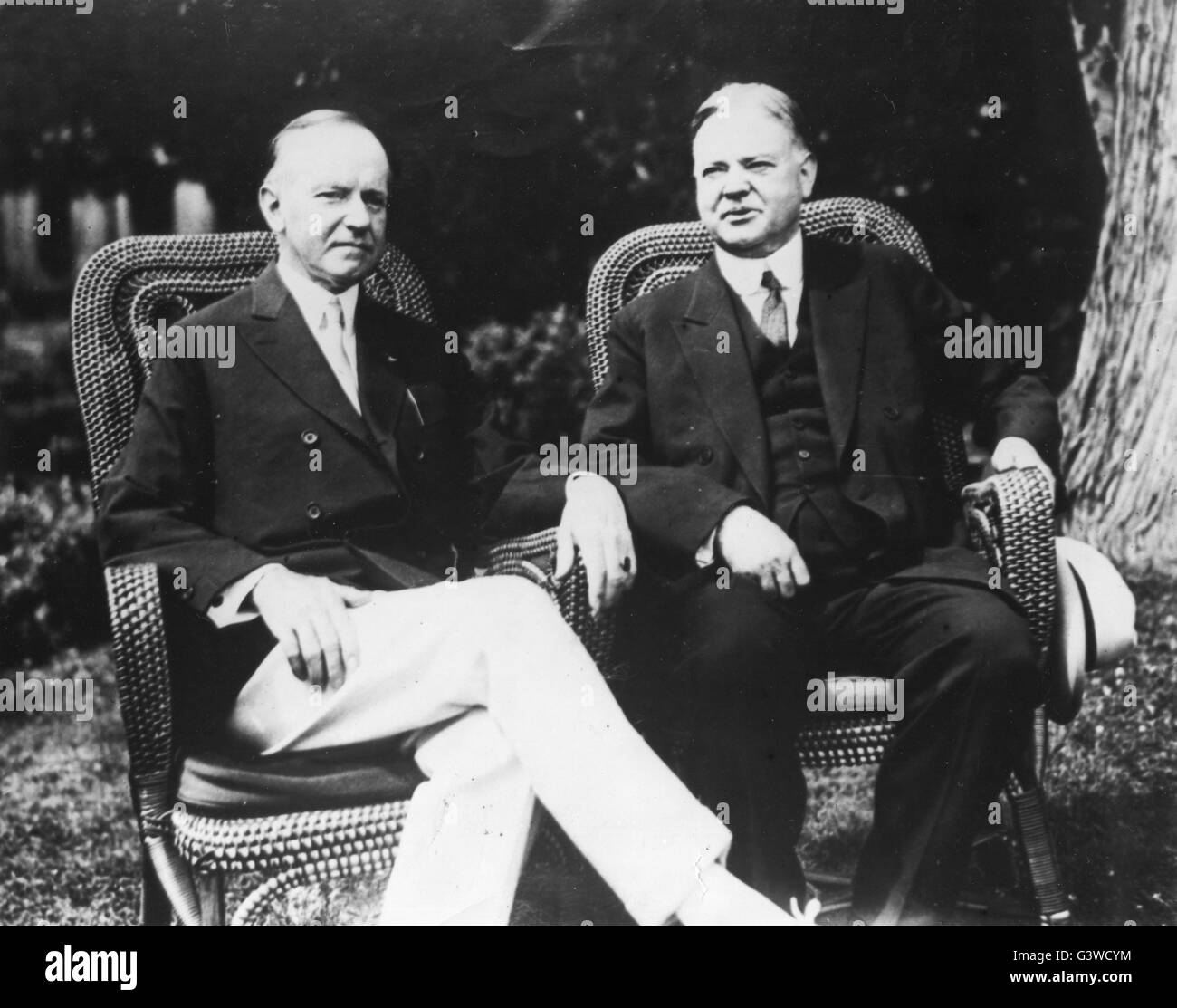 Presidente Calvin Coolidge e Segretario di Commercio Herbert Hoover presso il fiume Brule, Wisc. Estate Casa Bianca. Foto Stock