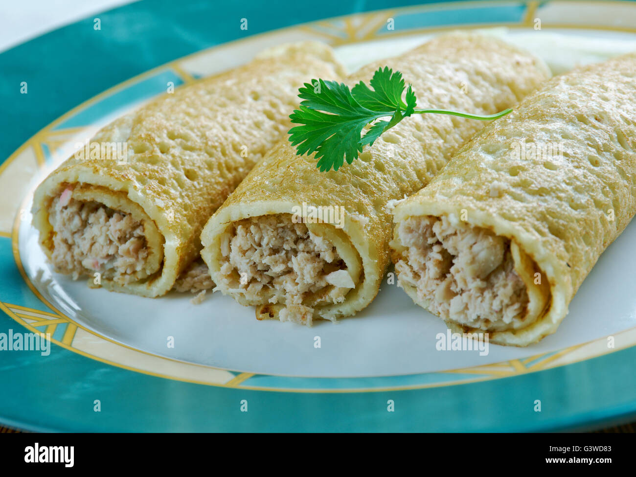 Il pollo al forno Taquitos Foto Stock