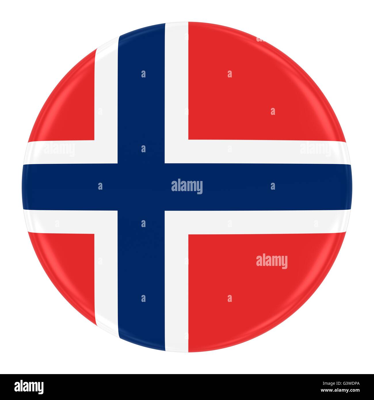 Bandiera norvegese Badge - Bandiera della Norvegia il pulsante Isolato su bianco Foto Stock