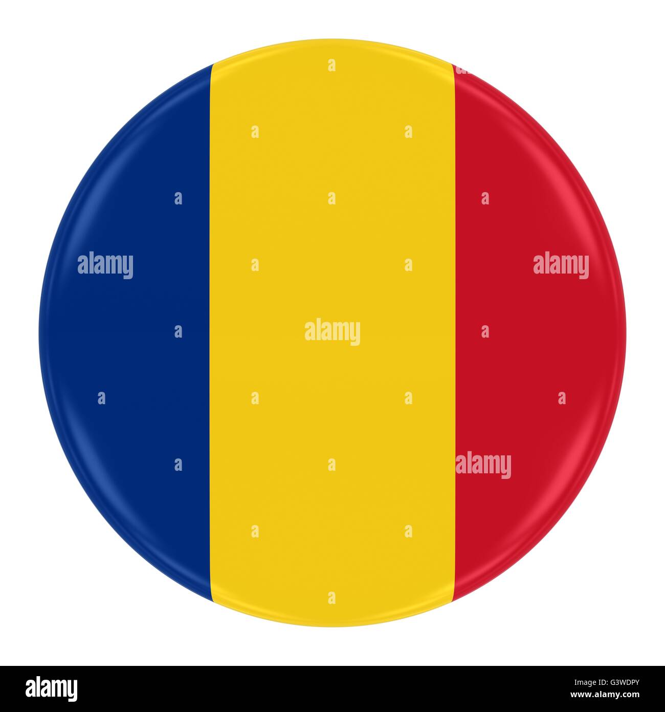 Bandiera rumena Badge - Bandiera della Romania il pulsante Isolato su bianco Foto Stock