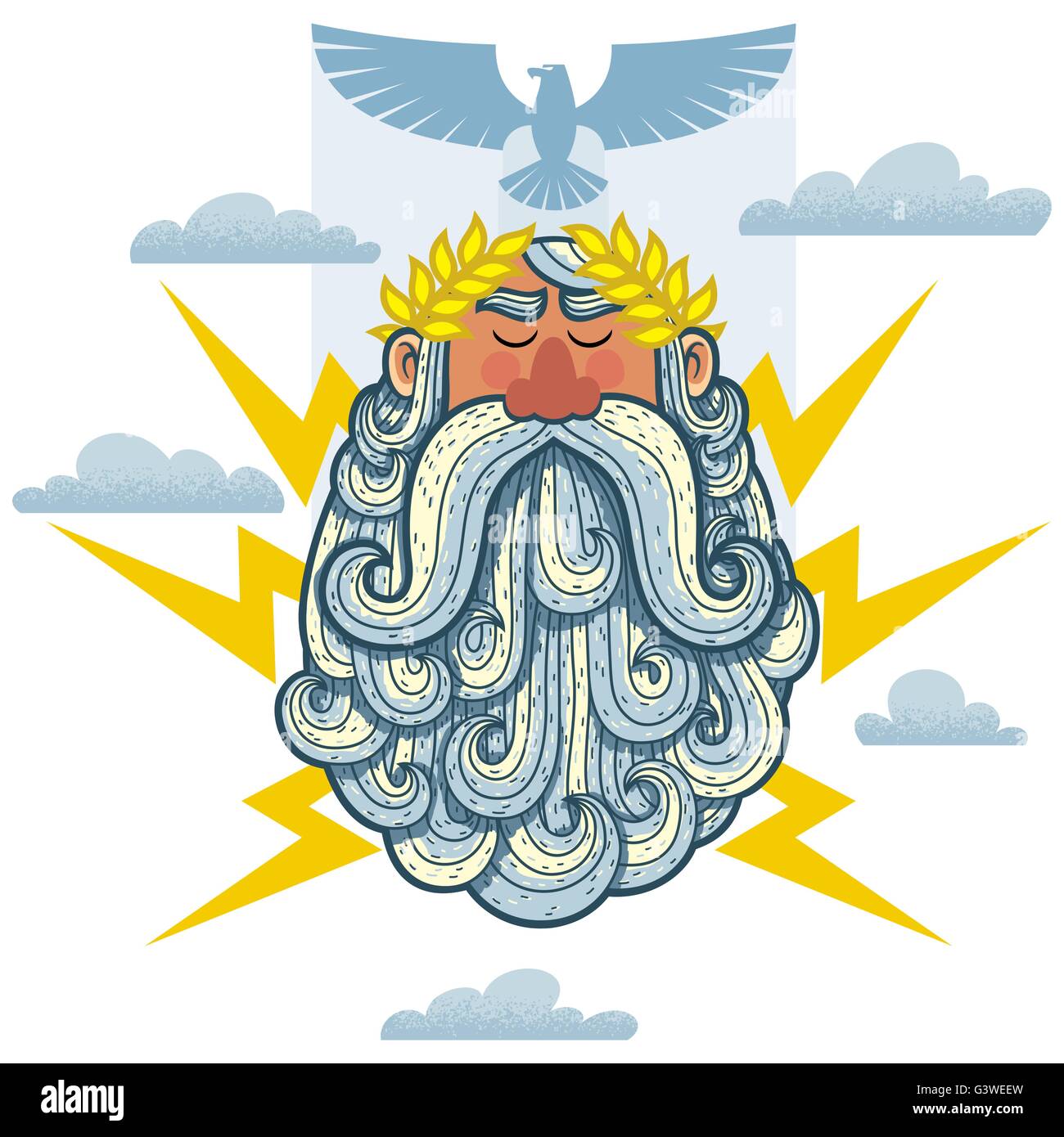 Cartoon illustrazione del dio greco Zeus. Illustrazione Vettoriale