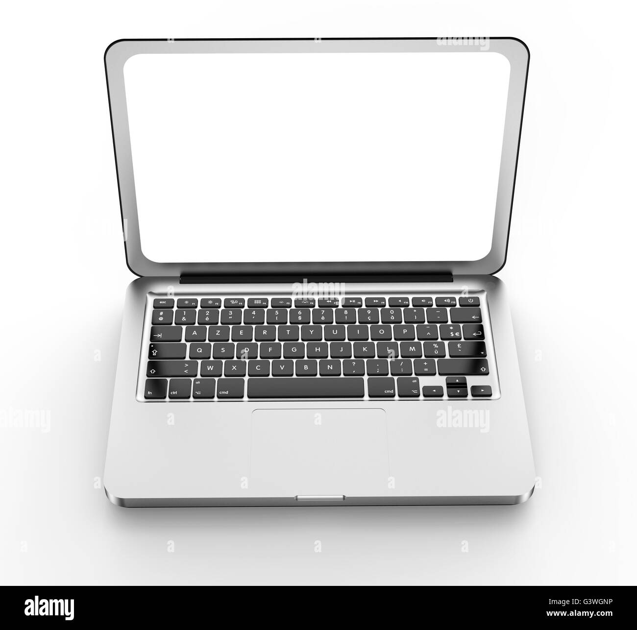 Argento notebook portatile isolato su sfondo bianco Foto Stock