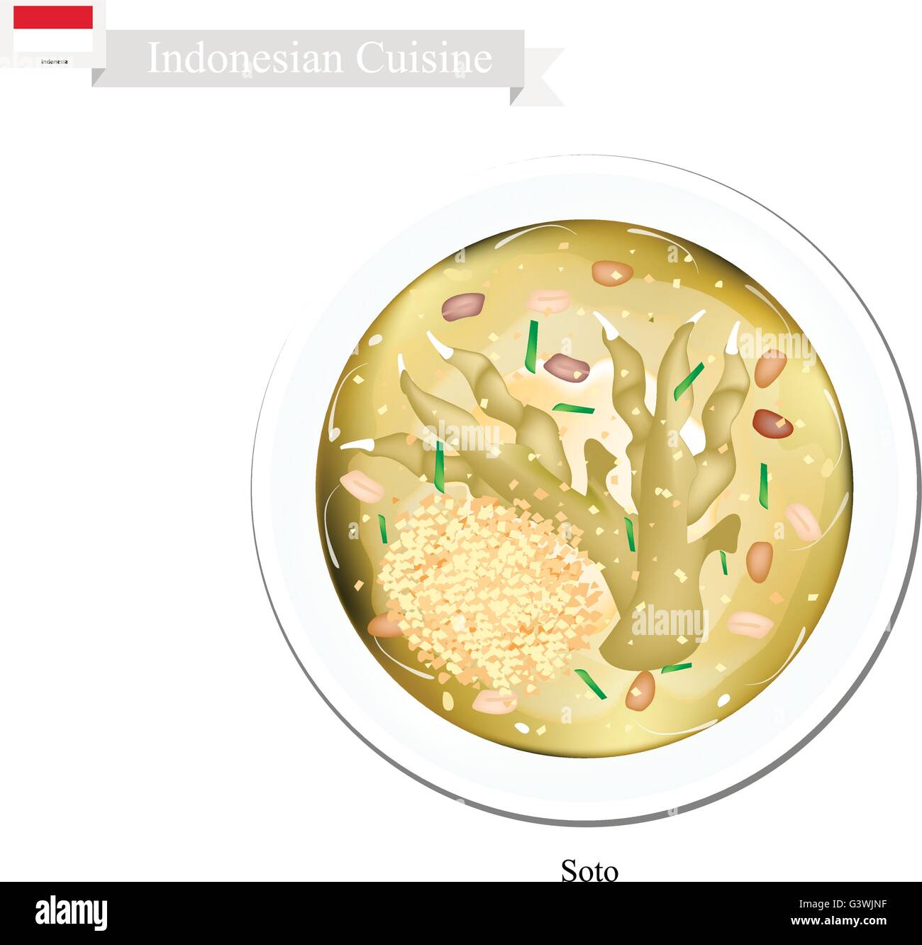 Cucina Indonesiana, Chiara tradizionale zuppa di pollo con le cosce di pollo. Uno dei più popolari piatto in Indonesia. Illustrazione Vettoriale