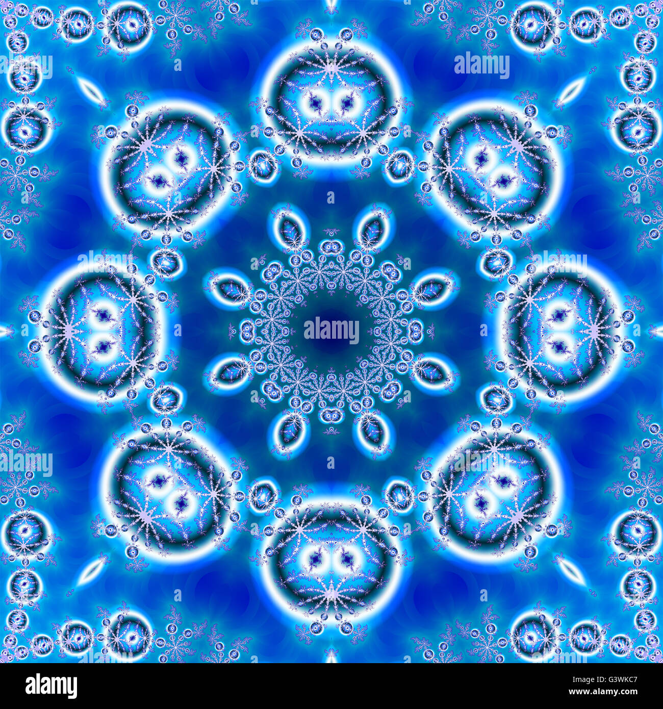 Blu vivo caleidoscopica mandala Frattali effetto immagine di sfondo Foto Stock