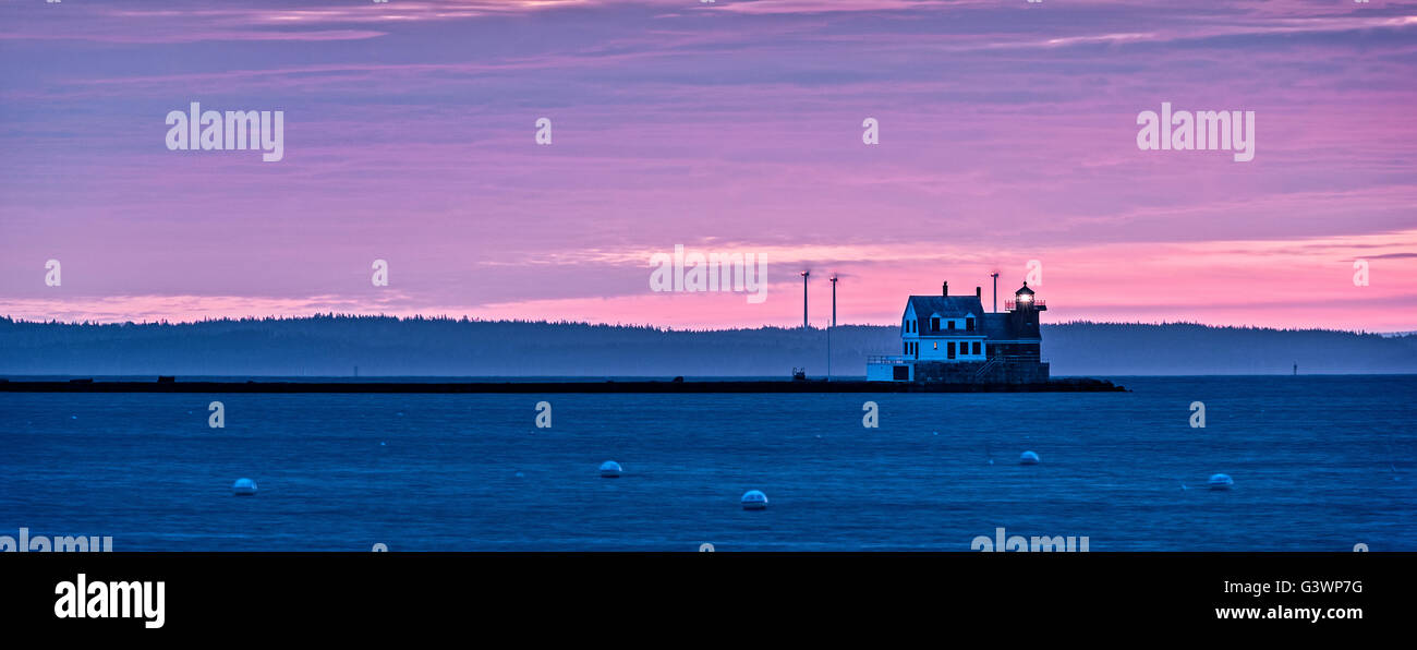 Rockland Harbor Breakwater Luce, Rockland, Maine, Stati Uniti d'America Foto Stock