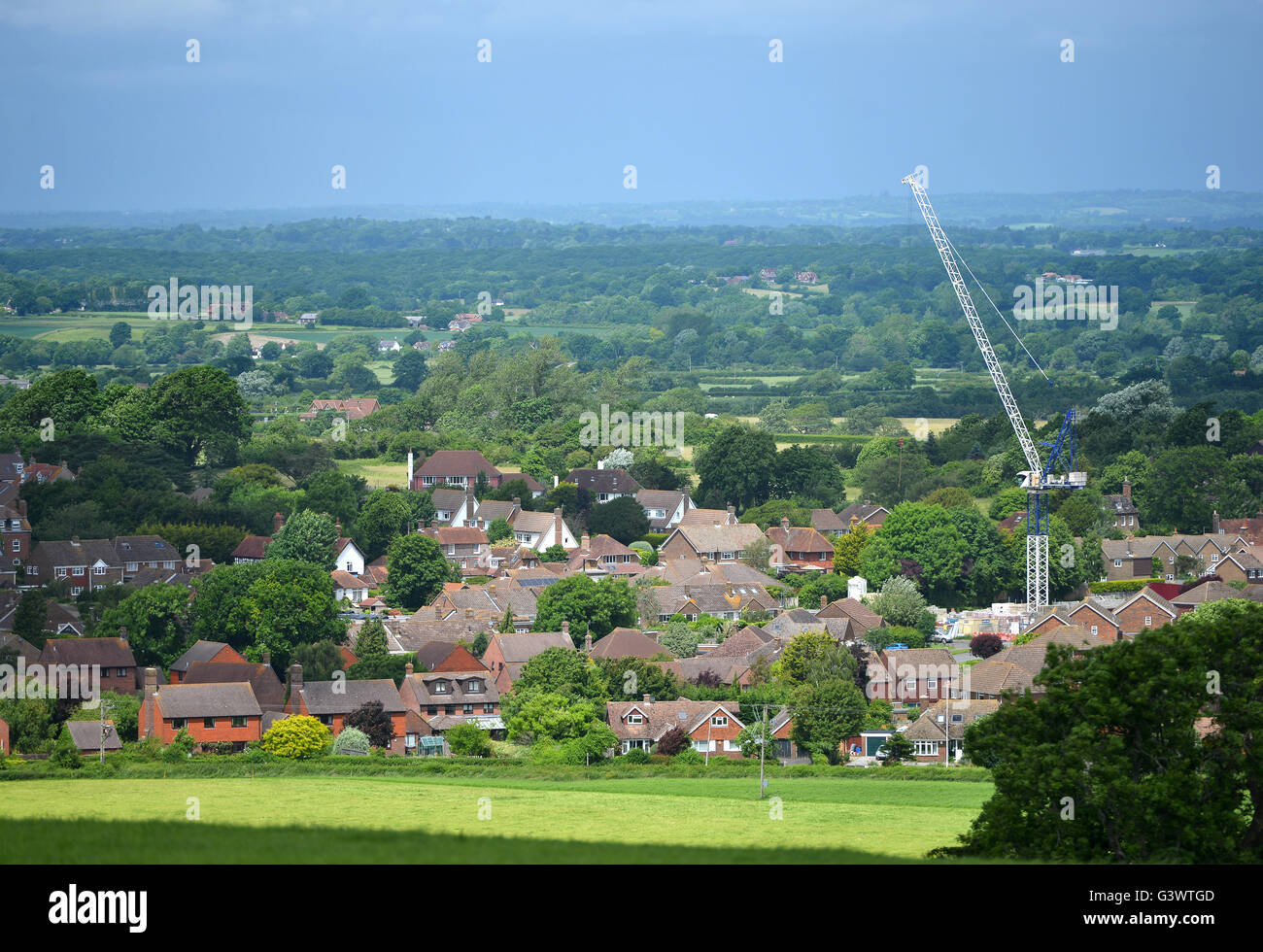 Villaggio Ringmer presi da Mill pianura mi South Downs National Park. Foto Stock