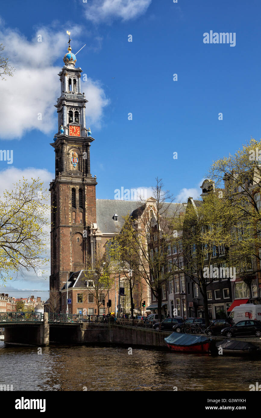 La Westerkerk o Chiesa occidentale nel centro di Amsterdam, Paesi Bassi. Foto Stock