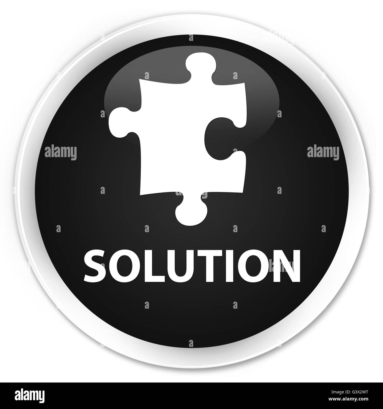Soluzione (puzzle icona) isolati su Nero premium pulsante rotondo illustrazione astratta Foto Stock