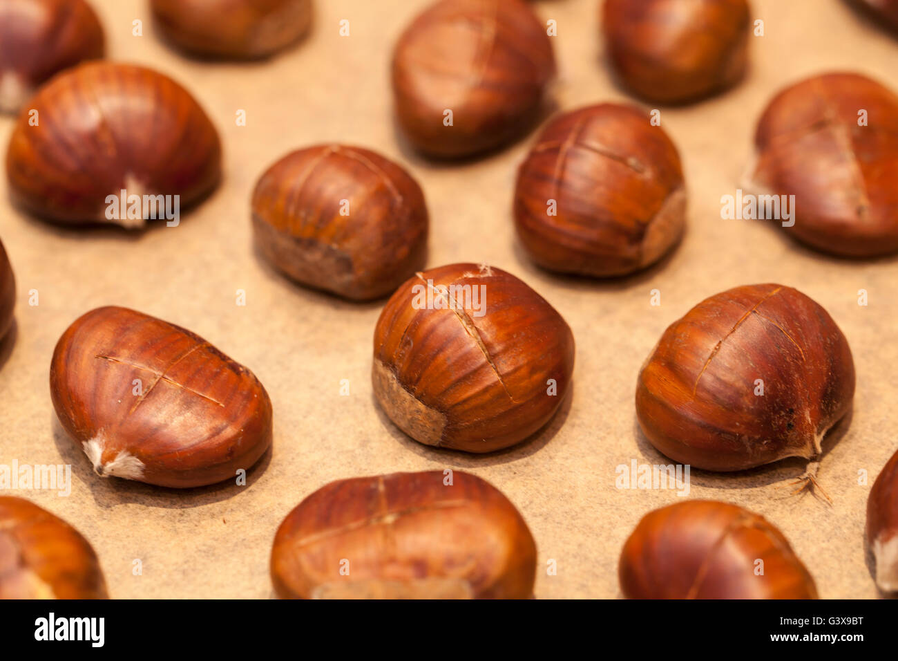 Castagno sul settore bancario il vassoio Foto Stock