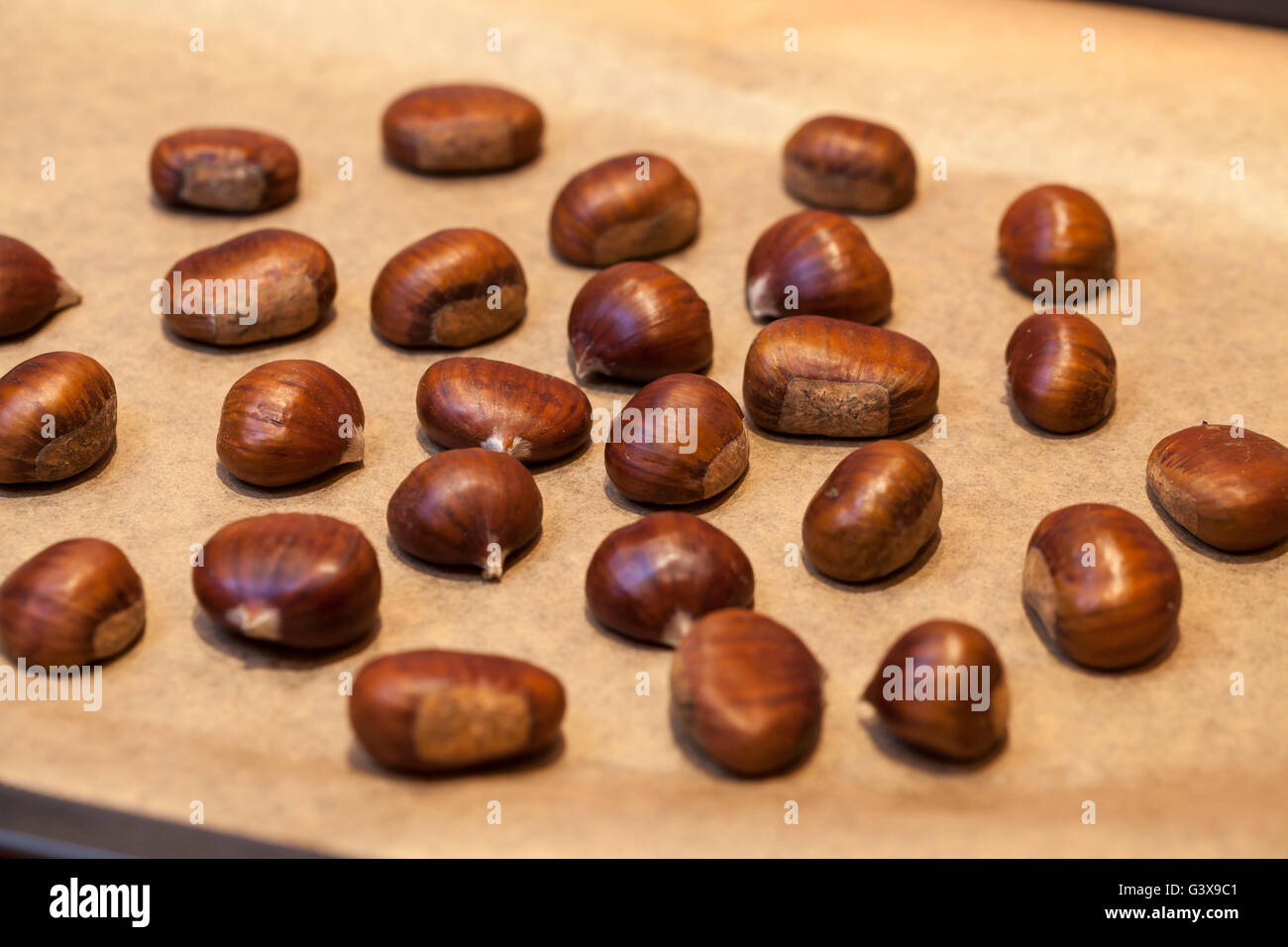 Castagno sul vassoio Foto Stock